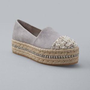 new white house black market jeweled pearl diamond espadrille platform shoes 7